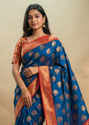 Blue Baluchari Silk Saree With Blouse Piece