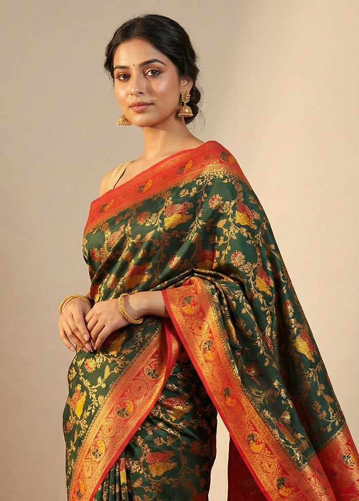 Green Dupion Silk Saree With Blouse Piece