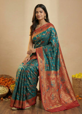 Green Dupion Silk Saree With Blouse Piece