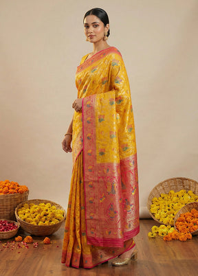 Yellow Dupion Silk Saree With Blouse Piece