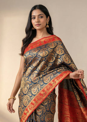 Blue Baluchari Silk Saree With Blouse Piece