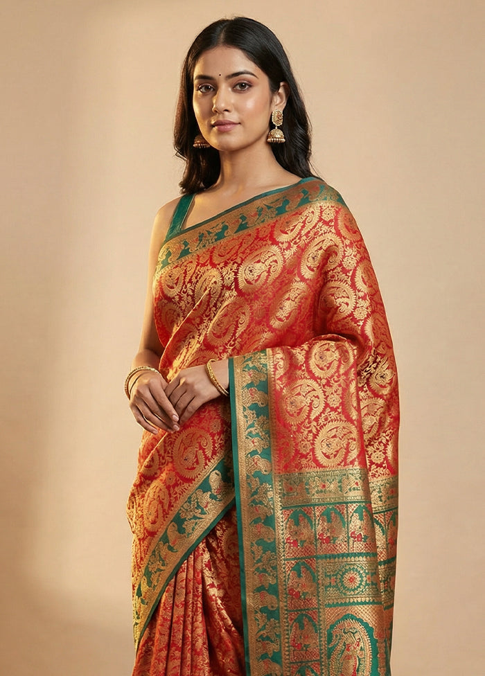 Red Baluchari Silk Saree With Blouse Piece