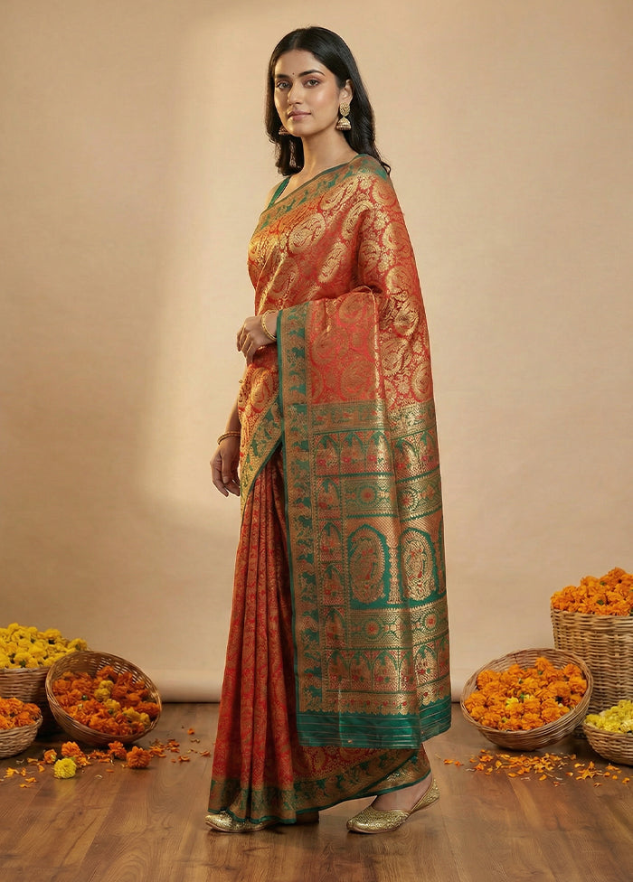 Red Baluchari Silk Saree With Blouse Piece