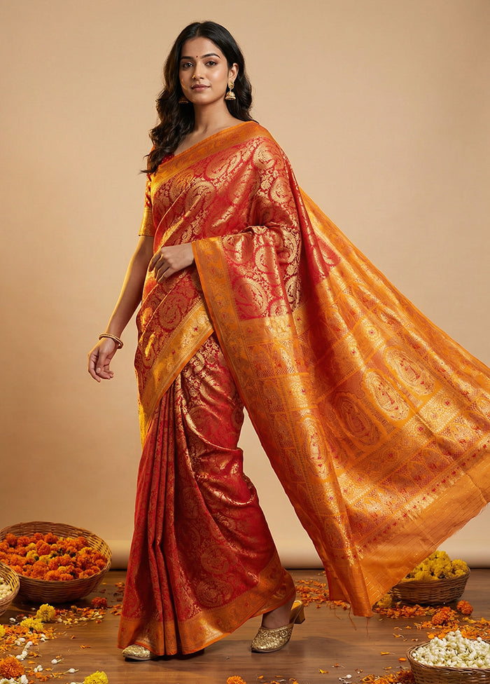 Red Baluchari Silk Saree With Blouse Piece