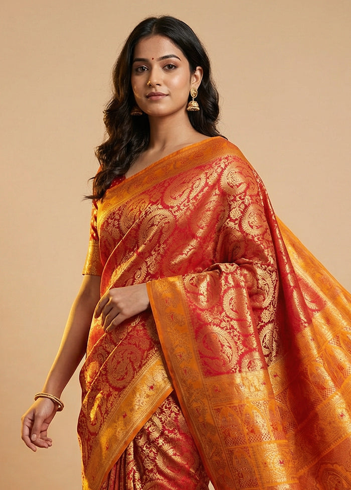 Red Baluchari Silk Saree With Blouse Piece