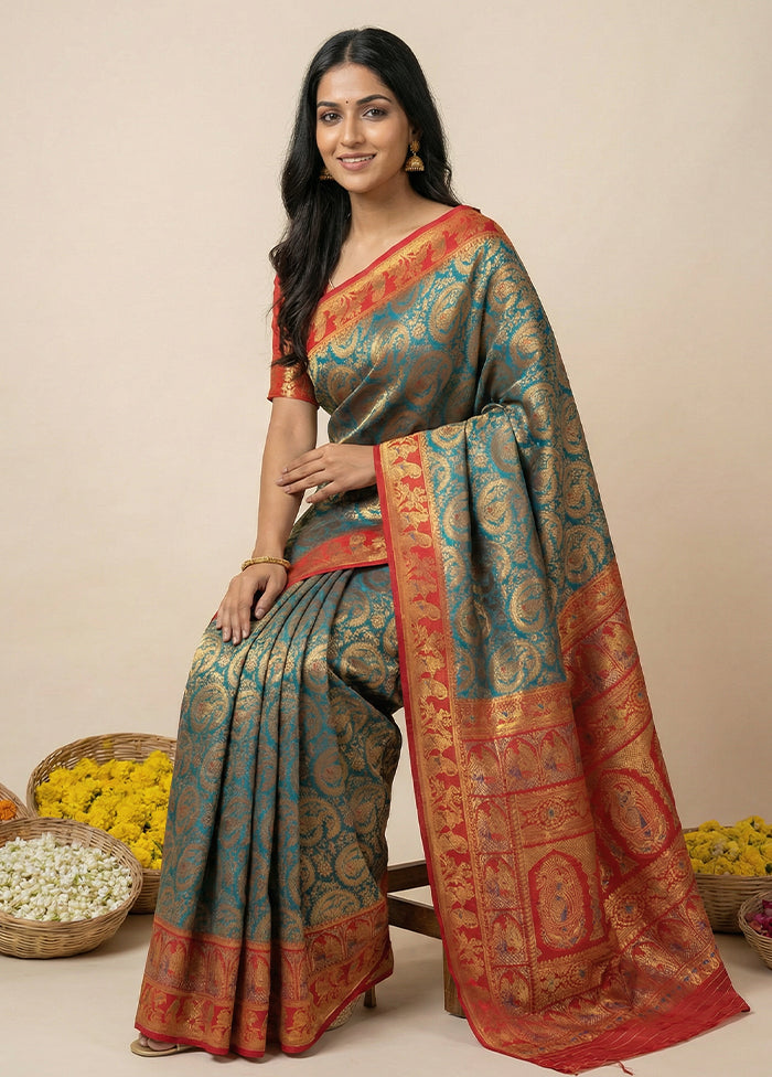Blue Baluchari Silk Saree With Blouse Piece