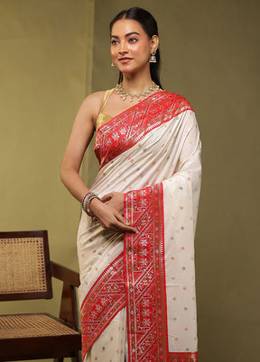 White Dupion Silk Saree With Blouse Piece