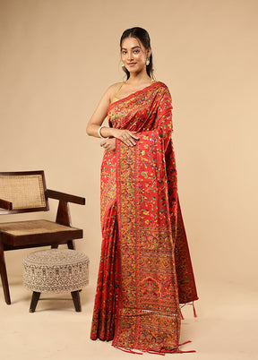 Red Dupion Silk Saree With Blouse Piece
