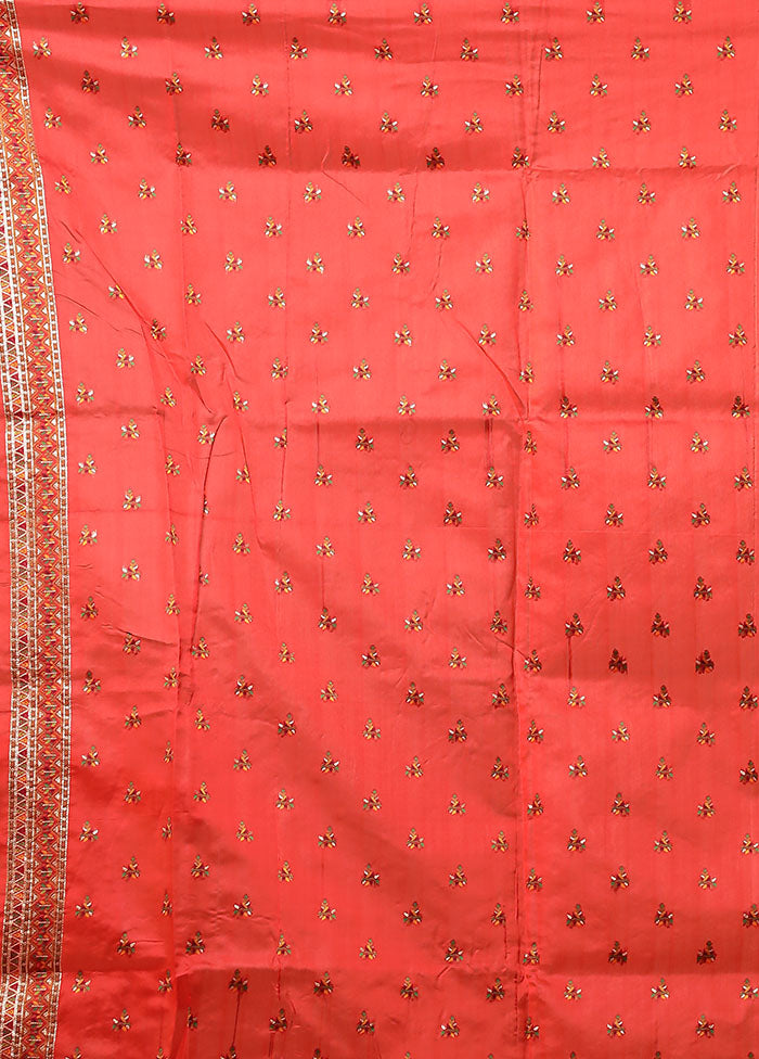 Red Dupion Silk Saree With Blouse Piece