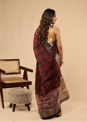 Red Cotton Saree With Blouse Piece
