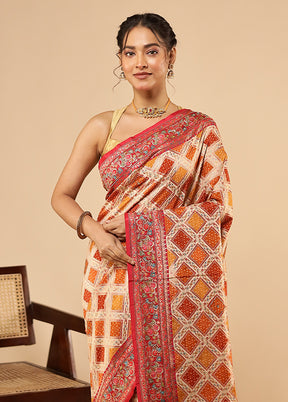 Multicolor Handloom Pure Georgette Saree With Blouse Piece