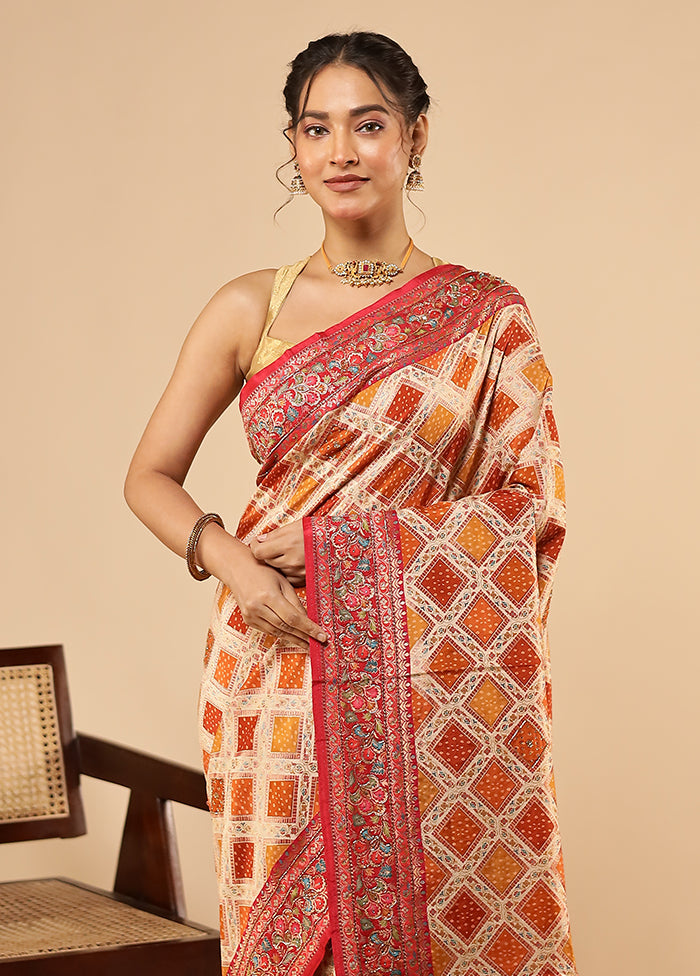 Multicolor Handloom Pure Georgette Saree With Blouse Piece