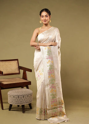 Cream Tissue Silk Saree With Blouse Piece