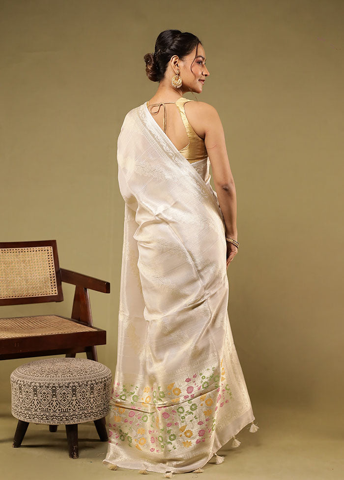 Cream Tissue Silk Saree With Blouse Piece