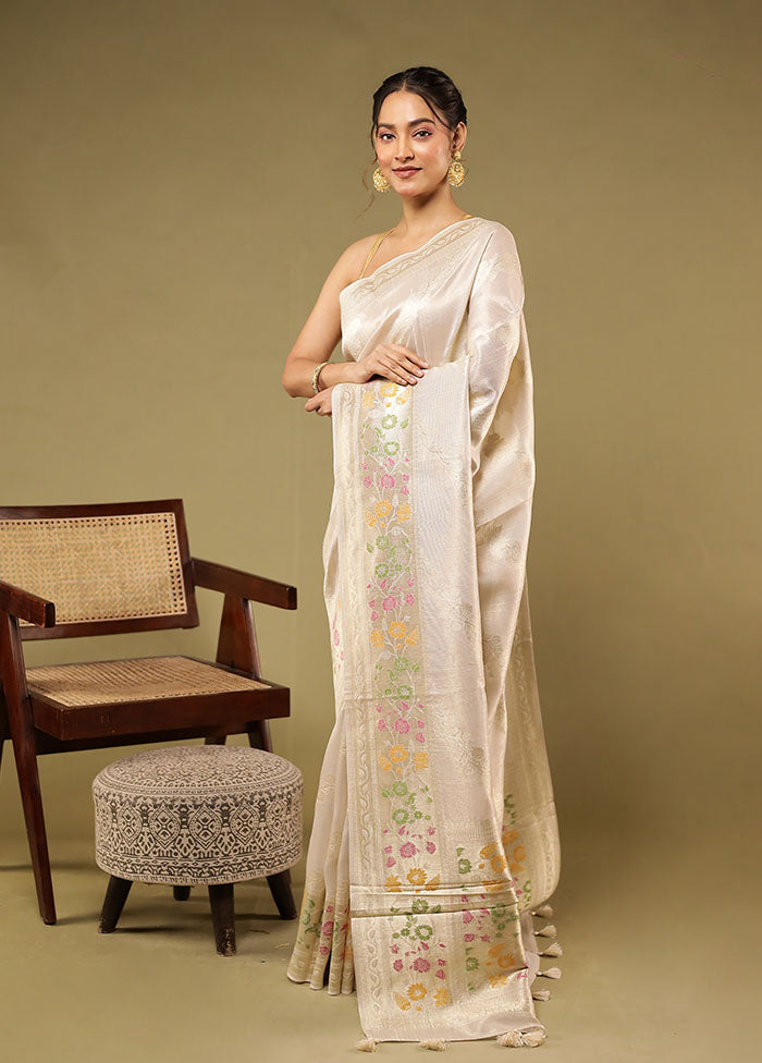 Cream Tissue Silk Saree With Blouse Piece