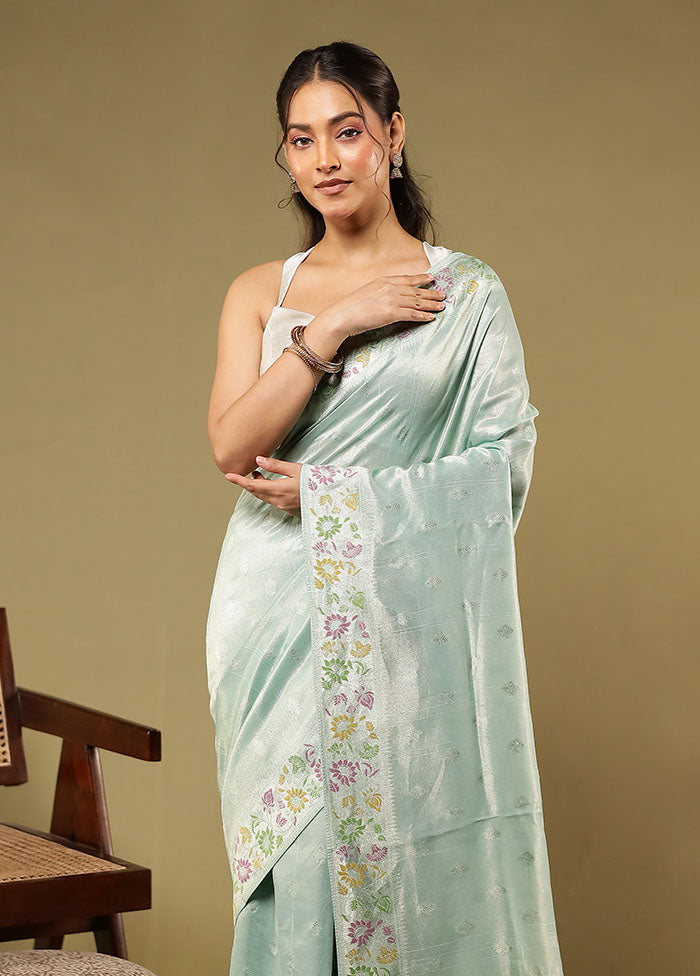 Blue Tissue Silk Saree With Blouse Piece