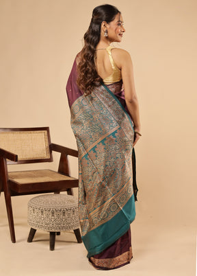 Purple Dupion Silk Saree With Blouse Piece