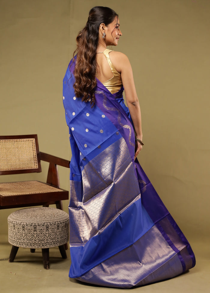 Blue Dupion Silk Saree With Blouse Piece