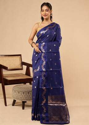Blue Dupion Silk Saree With Blouse Piece