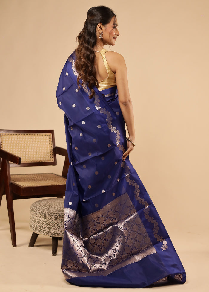 Blue Dupion Silk Saree With Blouse Piece