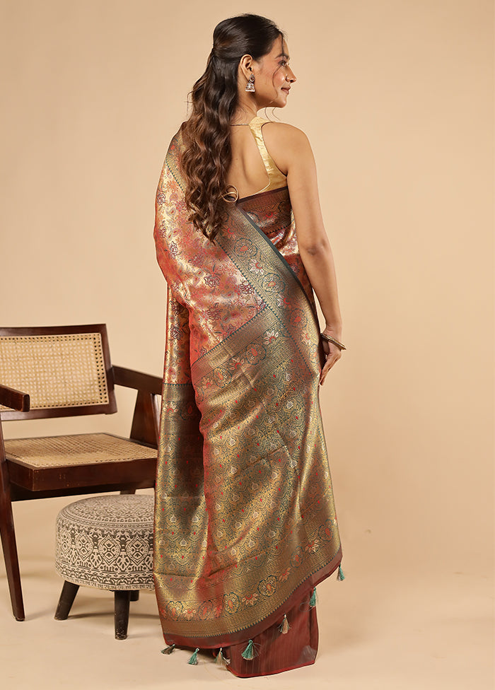 Gold Dupion Silk Saree With Blouse Piece