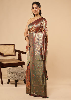 Gold Dupion Silk Saree With Blouse Piece
