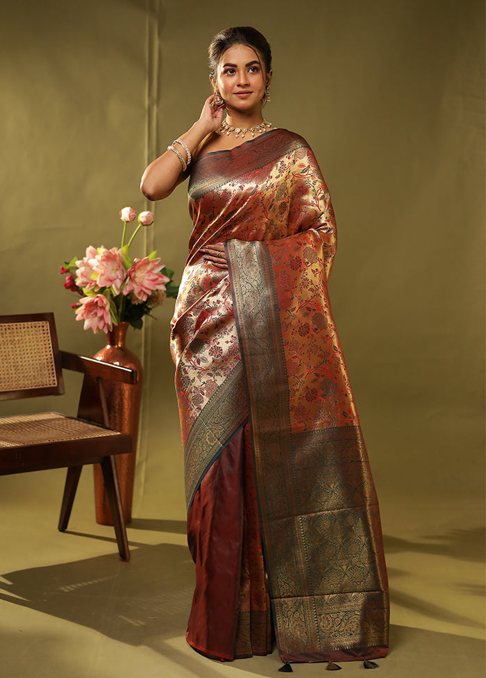 Gold Dupion Silk Saree With Blouse Piece
