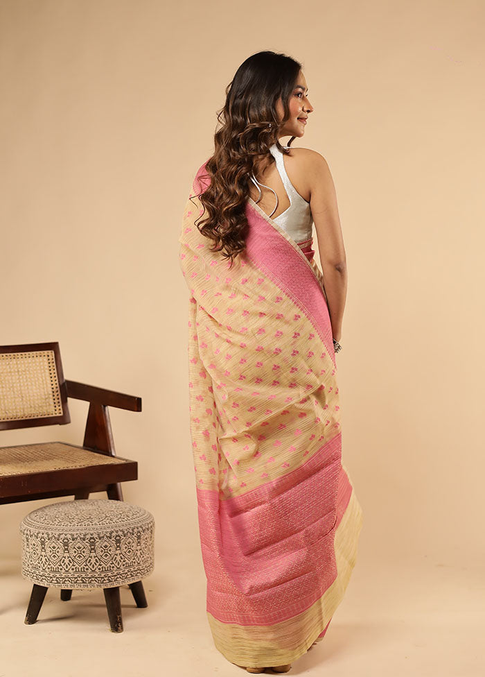 Cream Kora Silk Saree With Blouse Piece