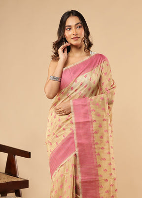 Cream Kora Silk Saree With Blouse Piece