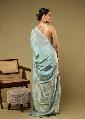 Blue Dupion Silk Saree With Blouse Piece
