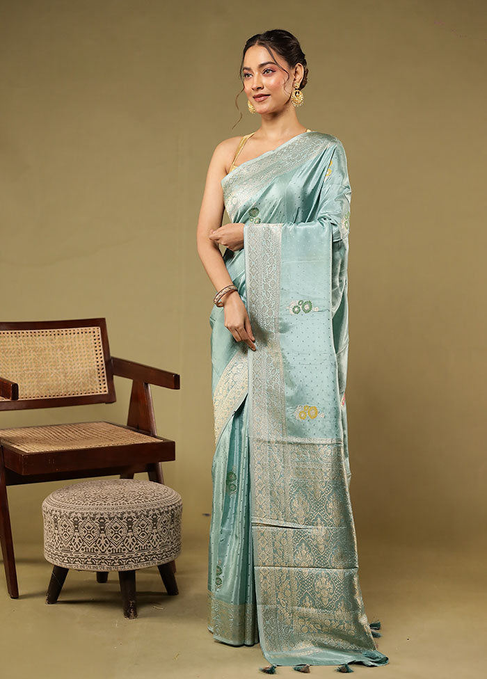 Blue Dupion Silk Saree With Blouse Piece