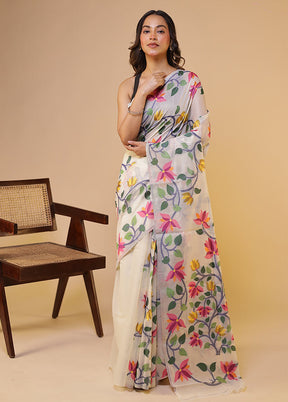 Shiuli Bhor Duo – White Cotton & Purple Dupion Silk Sarees