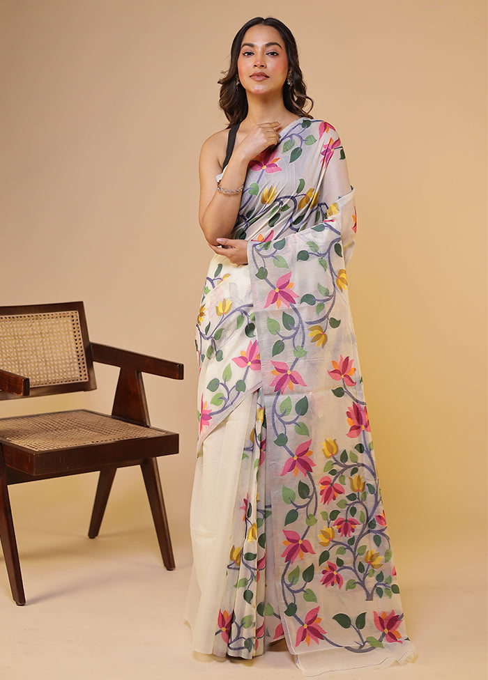 Shiuli Bhor Duo – White Cotton & Purple Dupion Silk Sarees