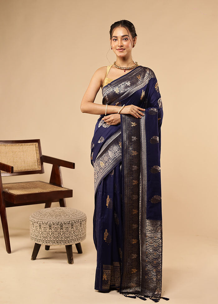 Blue Dupion Silk Saree With Blouse Piece