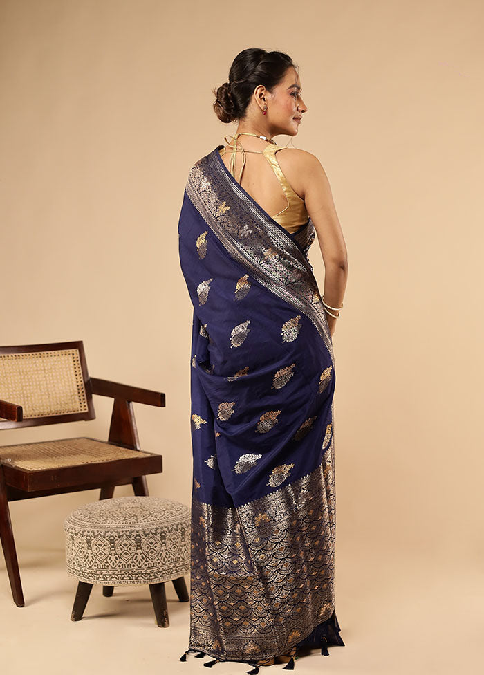 Blue Dupion Silk Saree With Blouse Piece