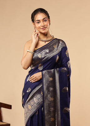 Blue Dupion Silk Saree With Blouse Piece