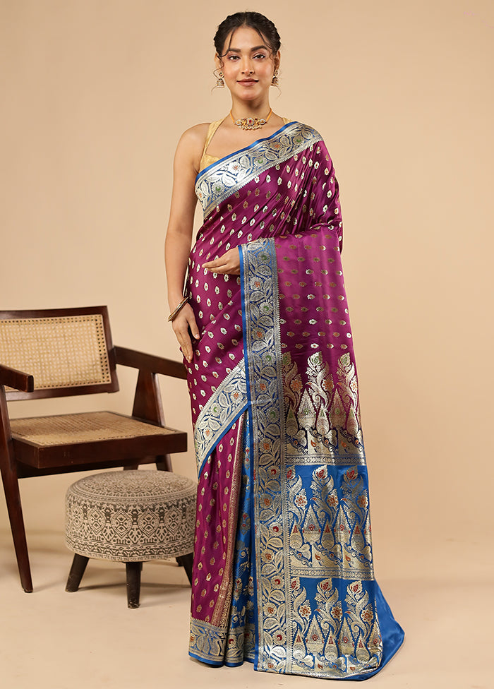 Purple Banarasi Silk Saree With Blouse Piece