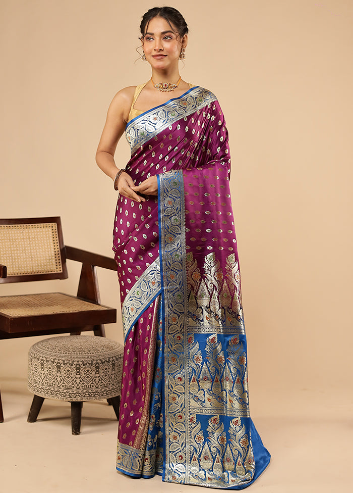 Purple Banarasi Silk Saree With Blouse Piece