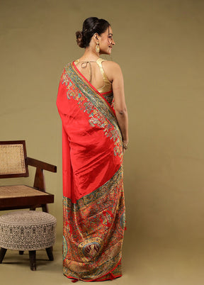 Red Handloom Pure Georgette Saree With Blouse Piece
