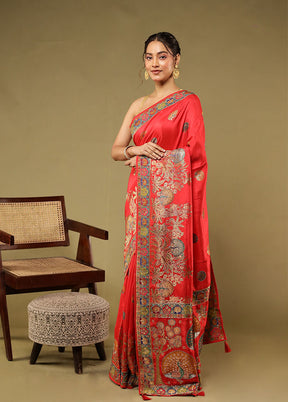 Red Handloom Pure Georgette Saree With Blouse Piece