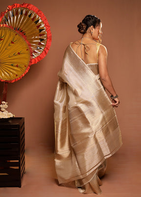 Gold Handloom Tissue Pure Silk Saree With Blouse Piece