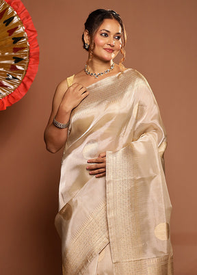Gold Handloom Tissue Pure Silk Saree With Blouse Piece