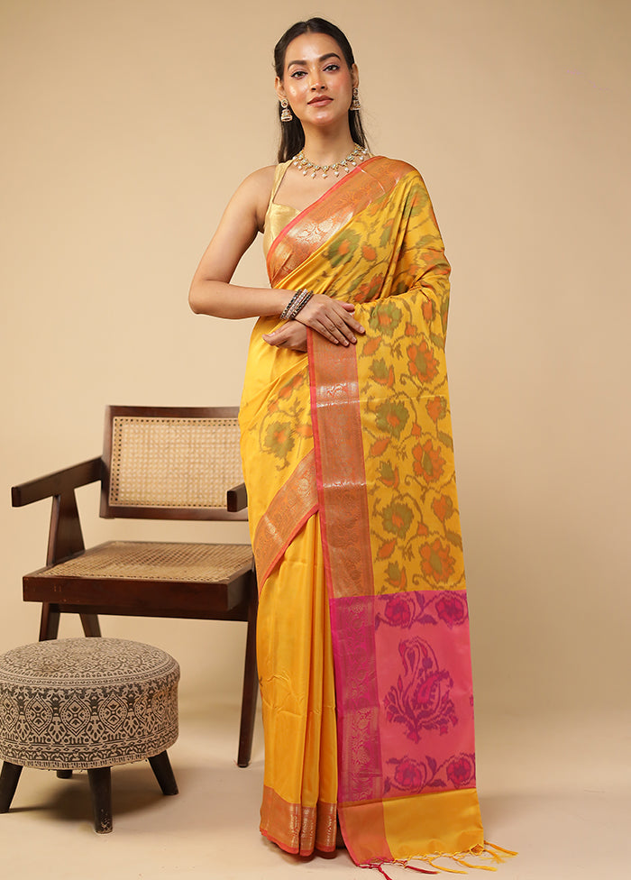 Yellow Dupion Silk Saree With Blouse Piece