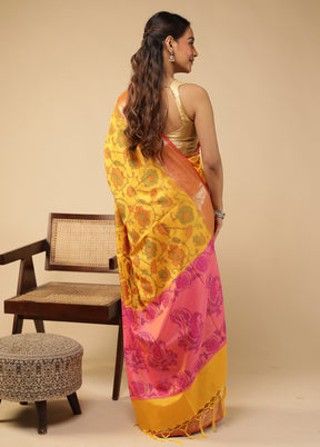 Yellow Dupion Silk Saree With Blouse Piece