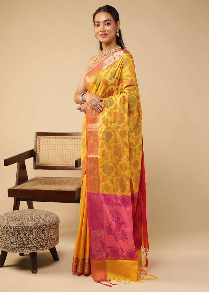 Yellow Dupion Silk Saree With Blouse Piece