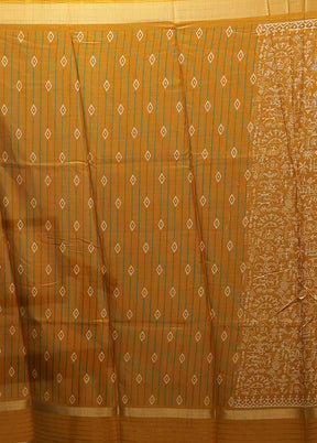 Yellow Chanderi Cotton Saree With Blouse Piece