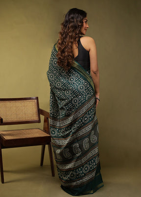 Green Chanderi Cotton Saree With Blouse Piece