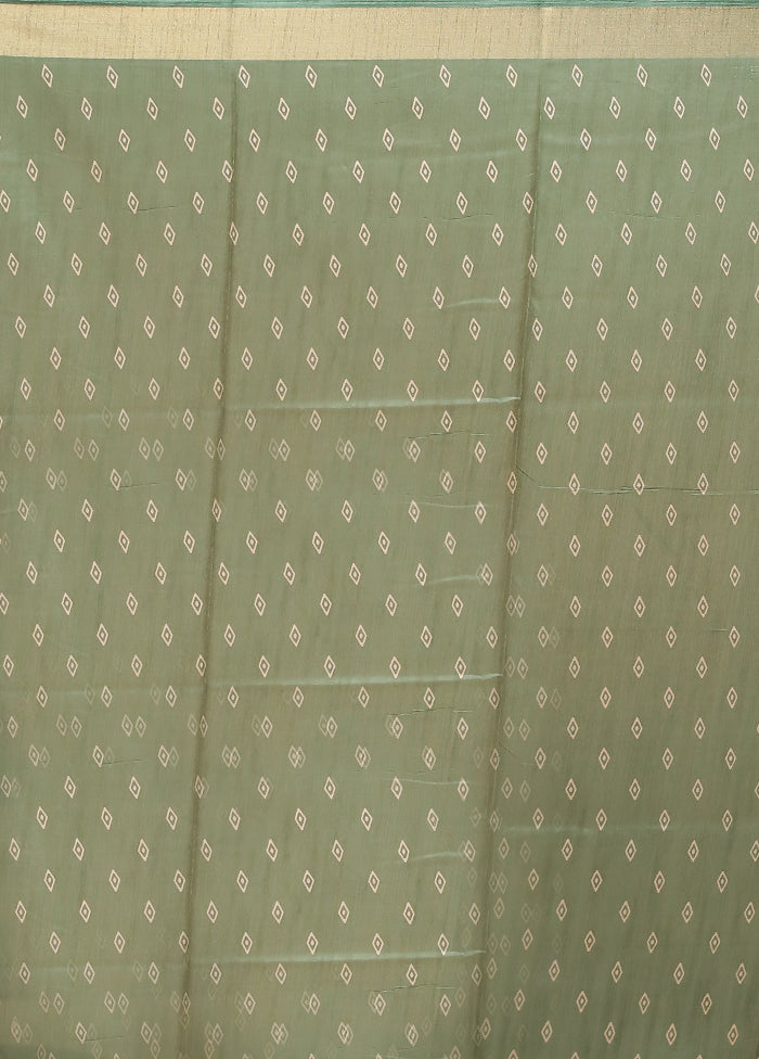 Green Chanderi Cotton Saree With Blouse Piece