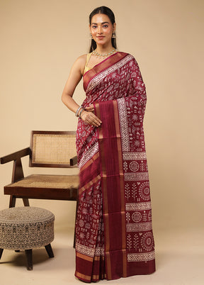 Purple Chanderi Cotton Saree With Blouse Piece