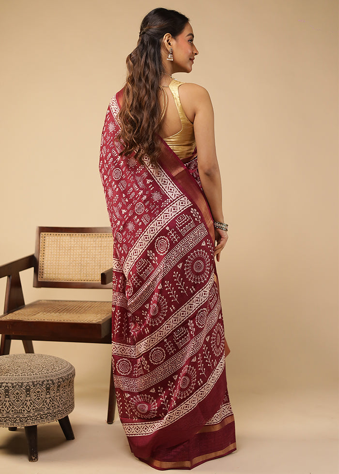 Purple Chanderi Cotton Saree With Blouse Piece